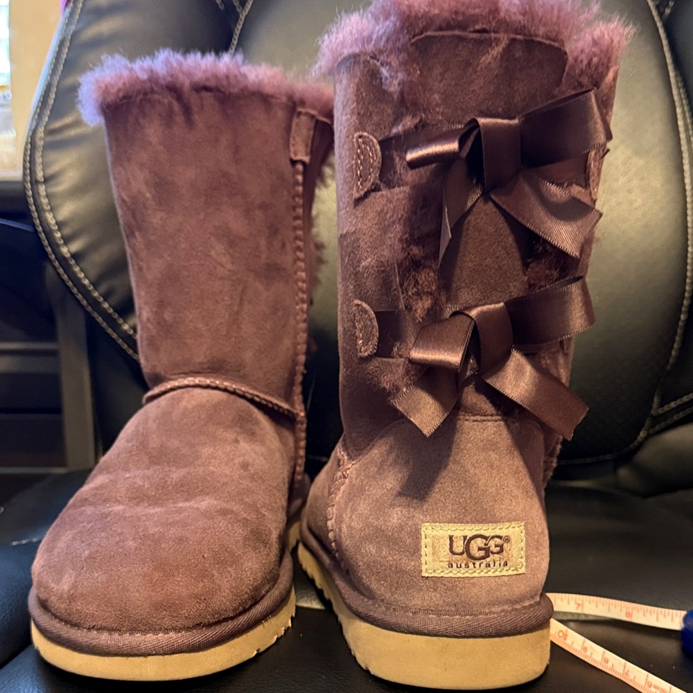UGG Plum Suede Boots with Satin Bows purple worn once
